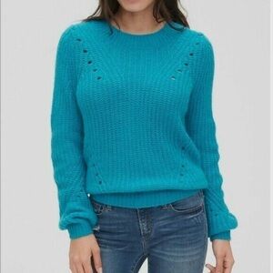 Gap Womans Petite Brushed Wool- Blend Pointelle Crewneck Pullover Sweater